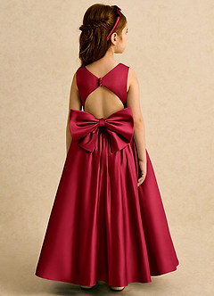 Azazie Nellia Flower Girl Dresses Scarlet A-Line Bow Matte Satin Dress image6