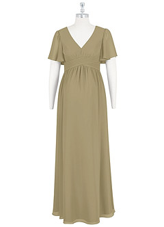 Azazie Verna Maternity Bridesmaid Dresses A-Line V-Neck Ruched Chiffon Floor-Length Dress image7