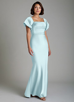 Azazie Lea Robes de demoiselle d'honneur Robe Sirène Convertible en Satin extensible Épaules dénudées Bleu Nuage image9
