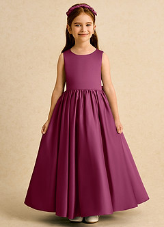 Azazie Nellia Robe Demoiselle D'honneur Fillette Robe Trapèze en Mat Satiné Arc Mûre image2
