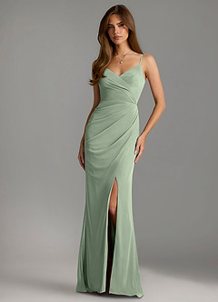 Azazie Maci Bridesmaid Dresses Dusty Sage Sheath Pleated Mesh Dress image1
