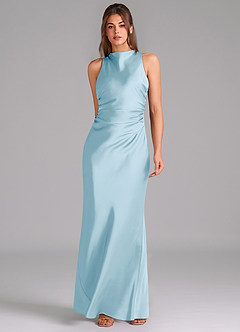 Azazie Evadne Bridesmaid Dresses Sky Blue A-Line Pleated Stretch Satin Dress image3