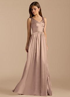 Azazie Keyla Bridesmaid Dresses Taupe A-Line Pleated Metallic Satin Dress image4