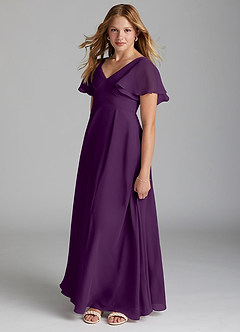 Azazie Kimber Junior Grape A-Line Pleated Chiffon Dress image3