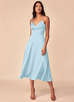 Azazie Dottie Bridesmaid Dresses Sky Blue A-Line Stretch Satin Dress image3