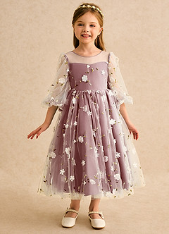 Azazie Elowen Flower Girl Dresses Amethyst A-Line Sweetheart Neckline Lace Dress image3