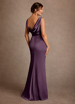 Azazie Baltimore Mother of the Bride Dresses Plum A-Line Pleated Stretch Satin Dress image2