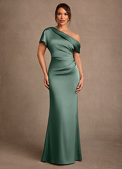 Azazie Rutha Mother of the Bride Dresses Eucalyptus Sheath One Shoulder Stretch Satin Dress image1