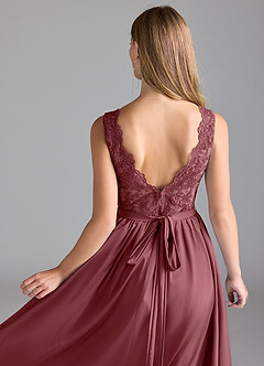 Azazie Elly Brautjungfernkleider A-Linie Spitze Stretch-Satin Kleid Wüstenrose image6
