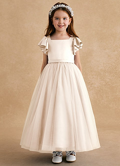 Azazie Suzy vestidos de niña de las flores Vestido de Alabastro Blanco de Tul de Corte En A con Con mangas image2