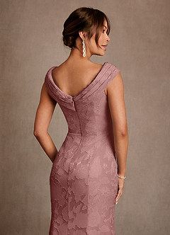 Azazie Aberdeen Mother of the Bride Dresses Dusty Rose Sheath Pleated Floral Burnout Dress image6