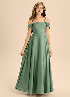 Azazie Rowena Junior Robe Trapèze en Satin extensible Arc Matcha image3