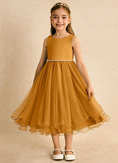 Azazie Lass vestidos de niña de las flores Vestido de Caramelo de Tul de Corte En A con Lazo image5