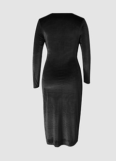 Going For Glamour Black Velvet Long Sleeve Midi Dress image6