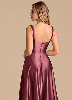 Azazie Shaude 신부 들러리 드레스 A라인 주름진 메탈릭 새틴 바닥 길이 드레스 image7