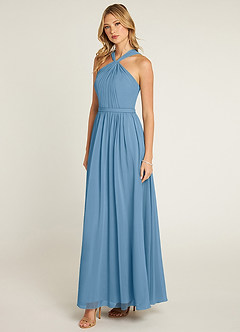 Azazie Jacey Abiti da Damigella Abito A-Line in Chiffon Plissettato Blu Acciaio image6