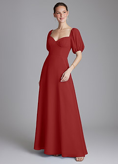 Azazie Fatima Bridesmaid Dresses Rust A-Line with Pockets Chiffon Dress image4