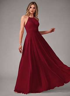 Azazie Amalia Bridesmaid Dresses Burgundy A-Line Pleated Chiffon Dress image4