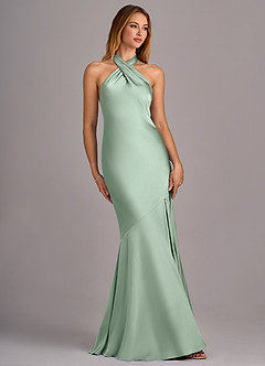 Azazie Lorena Robes de demoiselle d'honneur Robe Sirène en Satin extensible Plissée Agave image3