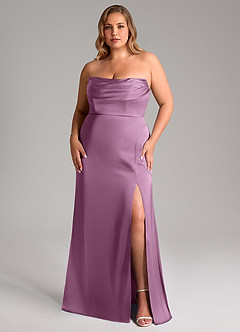 Azazie Saige Vestidos de damas de honor Vestido de Glicinia de Satén Elástico de Corte Recto con Vestidos sin tirantes image16