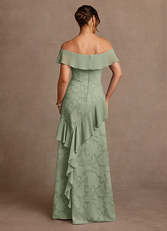 Azazie Marina Mother of the Bride Dresses Agave A-Line Off the Shoulder Floral Burnout Dress image2
