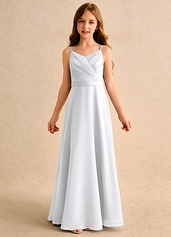 Azazie Umina Girls Formal Jurken voor bloemenmeisjes A-Lijn Jurk van Mat Satijn Geplooid Wit image6