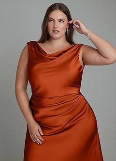Azazie Kieryn Bridesmaid Dresses Paprika Mermaid Pleated Stretch Satin Dress image10