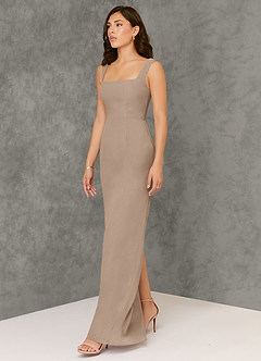 Azazie Flori Bridesmaid Dresses Taupe Sheath Square Neckline Chiffon Dress image4