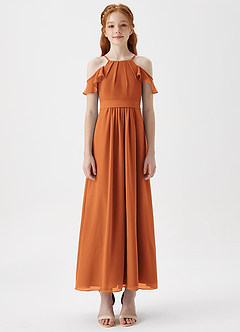 Azazie Chaya Junior Cinnamon A-Line Off the Shoulder Chiffon Dress image3