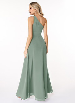 Azazie Dallas Bridesmaid Dresses Silver Sage A-Line One Shoulder Chiffon Dress image2