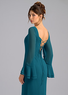 Azazie Leone Bridesmaid Dresses Ink Blue Mermaid Corset Chiffon Dress image2