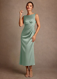 Azazie Mazhe Mother of the Bride Dresses Agave A-Line Pleated Stretch Satin Dress image1