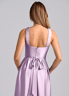 Azazie Dixie Bridesmaid Dresses Frosted Lilac A-Line Pleated Stretch Satin Dress image2