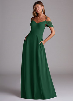 Azazie Marley Bridesmaid Dresses Dark Green A-Line Off the Shoulder Chiffon Convertible Dress image1
