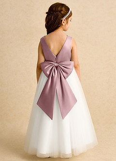 Azazie Eleni Blumenmädchenkleider Ballkleid Schleifen Tüll Kleid Elfenbein Altrosa image2