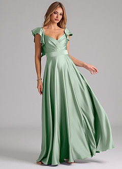 Azazie Leilani Bridesmaid Dresses Agave A-Line Ruched Stretch Satin Dress image1