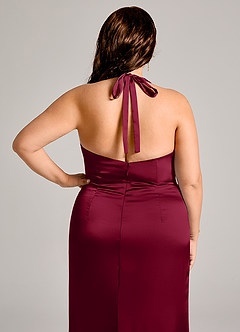 Azazie Valerie Abiti da Damigella Abito Sirena in Raso Elasticizzato Plissettato Borgogna image2