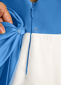 Azazie Eleni Blumenmädchenkleider Ballkleid Schleifen Tüll Kleid Elfenbein Blauhäher image8