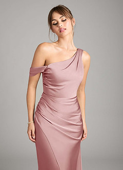 Azazie Madelyn Brautjungfernkleider Wandelbar Meerjungfrau-Linie One-Shoulder Stretch-Satin Kleid Altrosa image4