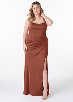 Azazie Mero Bridesmaid Dresses Auburn Sheath Pleated Stretch Satin Dress image6