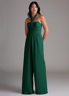 Azazie Lamara Bridesmaid Dresses Emerald Off the Shoulder Chiffon Convertible Jumpsuit image15