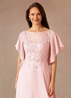 Azazie Faviola Mother of the Bride Dresses Blushing Pink A-Line Boatneck sequins Chiffon Dress image4