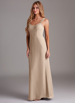 Azazie Denice Bridesmaid Dresses Taupe Sheath Pleated Chiffon Dress image4