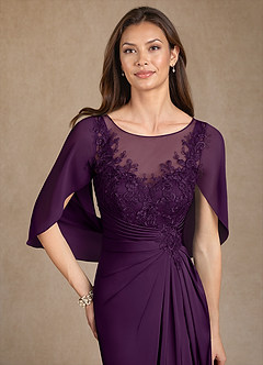 Azazie Hera vestidos de madre de la novia Vestido de Uva de Satén Elástico de Corte En A con Encaje image5