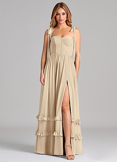 Azazie Anastacia 신부 들러리 드레스 A라인 스윗하트 네크라인 쉬폰 바닥 길이 드레스 image1