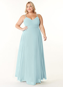 Azazie Janine Bridesmaid Dresses Sea Glass A-Line V-Neck Chiffon Dress image6