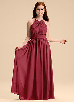 Azazie Malone Junior Pomegranate A-Line Pleated Chiffon Dress image6
