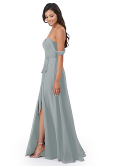 Azazie Aaron Bridesmaid Dresses Dolphin Grey A-Line Off the Shoulder Chiffon Convertible Dress image8