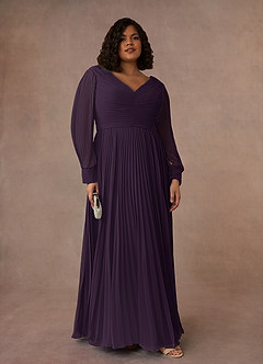 Azazie Zina Mother of the Bride Dresses Plum A-Line Pleated Chiffon Dress image7