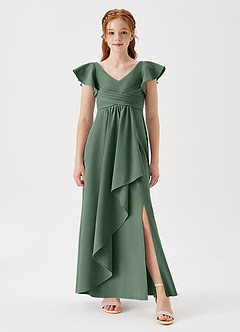 Azazie Omari Junior Eucalyptus A-Line Pleated Stretch Crepe Dress image7